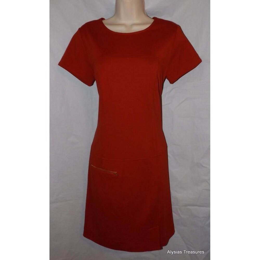 NEW NWT Dark Orange Sz Jr Medium Church Office Ponte Dress with Pocket DONNA RAE
